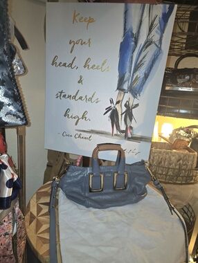 Chloe' Ethel Slate Blue Leather Satchel Bag EUC